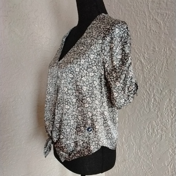 Abercrombie & Fitch Pink Gray Tie Front Blouse - Picture 2 of 8